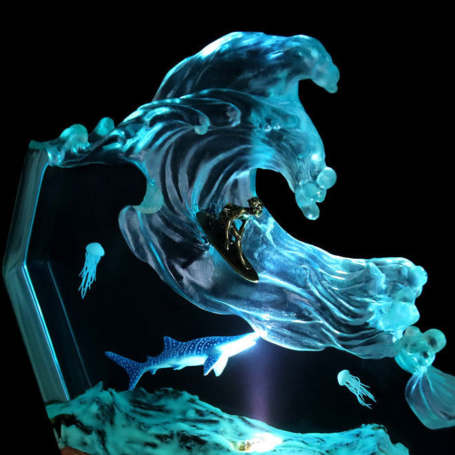 Wave Surfing Shark Resin Lamp