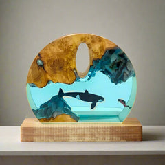 Circle Orca and Diver Underwater Resin Table Light