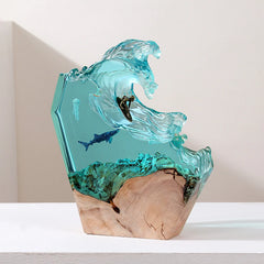 Wave Surfing Shark Resin Lamp
