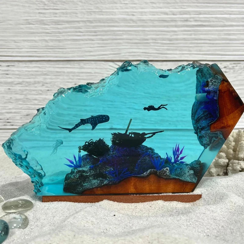 Shark and Diver Shipreck Resin Table Lamp
