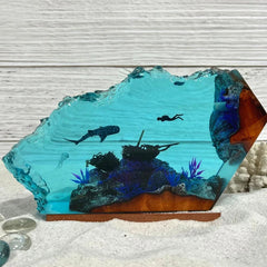 Shark and Diver Shipreck Resin Table Lamp