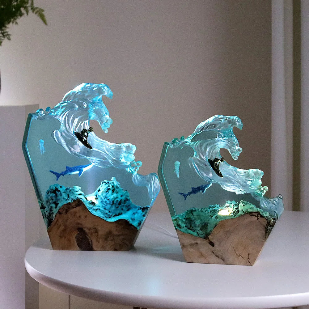 Wave Surfing Shark Resin Lamp