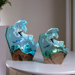 Wave Surfing Shark Resin Lamp