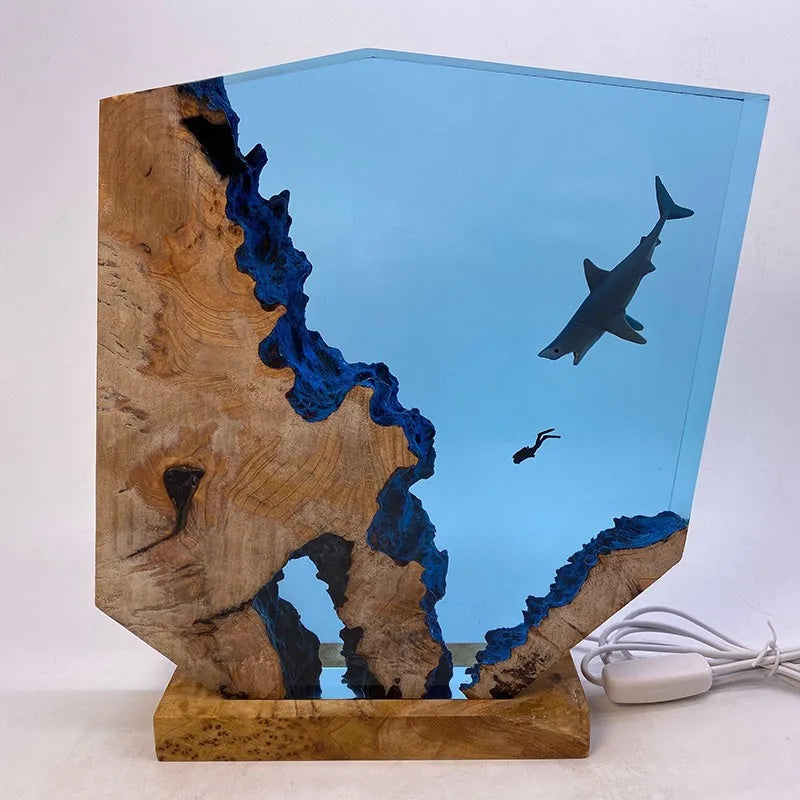 Extra Large Shark and Diver Resin Table Lamp