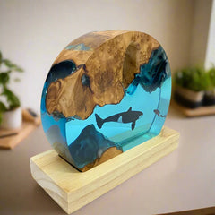 Circle Orca and Diver Underwater Resin Table Light