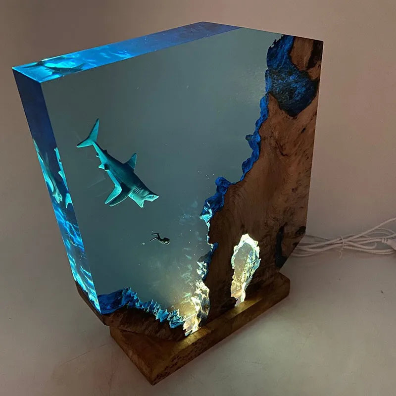 Extra Large Shark and Diver Resin Table Lamp