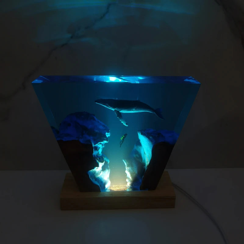 Deep Sea Trench and Whale Diver Underwater Resin Table Light