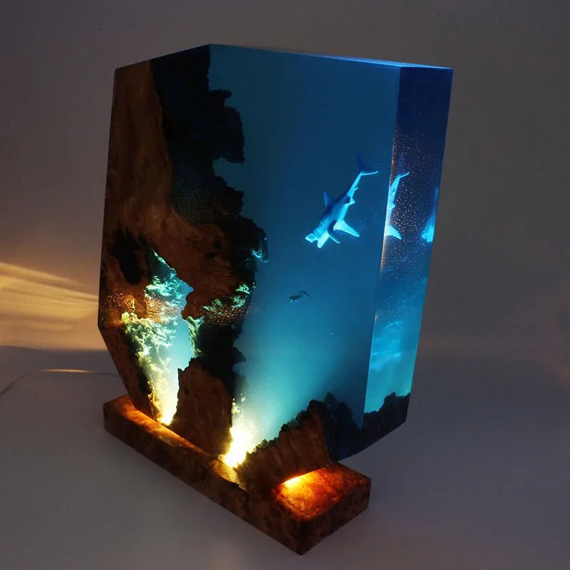 Extra Large Shark and Diver Resin Table Lamp