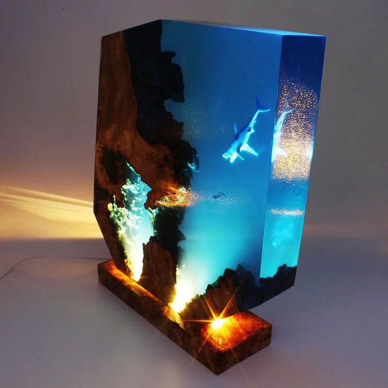 Extra Large Shark and Diver Resin Table Lamp