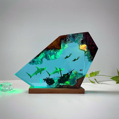 Sharks and Divers Shipreck Resin Table Lamp