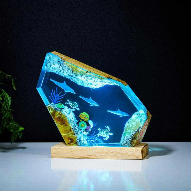 Dolphins Seabed Underwater Resin Table Light