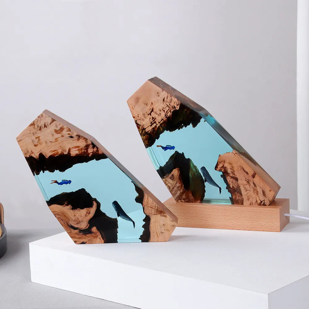 Cavern Diver and Whale Tabletop Decorative Marine Art