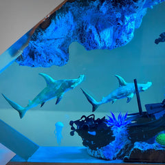Sharks and Divers Shipreck Resin Table Lamp