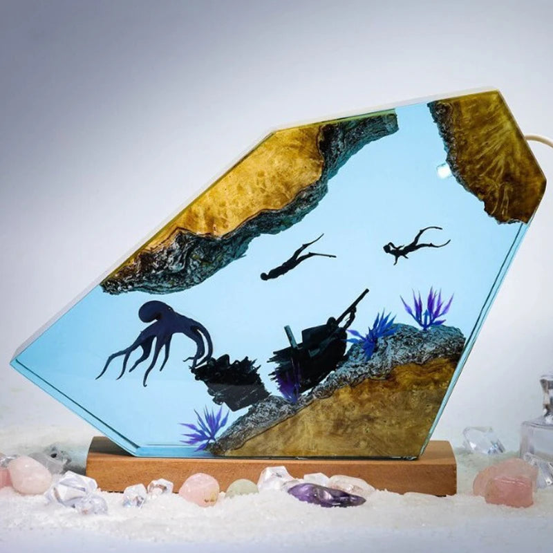 Octopus and Divers Resin Table Lamp