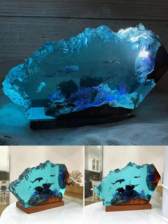 Shark and Diver Shipreck Resin Table Lamp