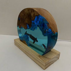 Circle Orca and Diver Underwater Resin Table Light