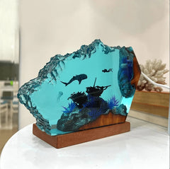 Shark and Diver Shipreck Resin Table Lamp