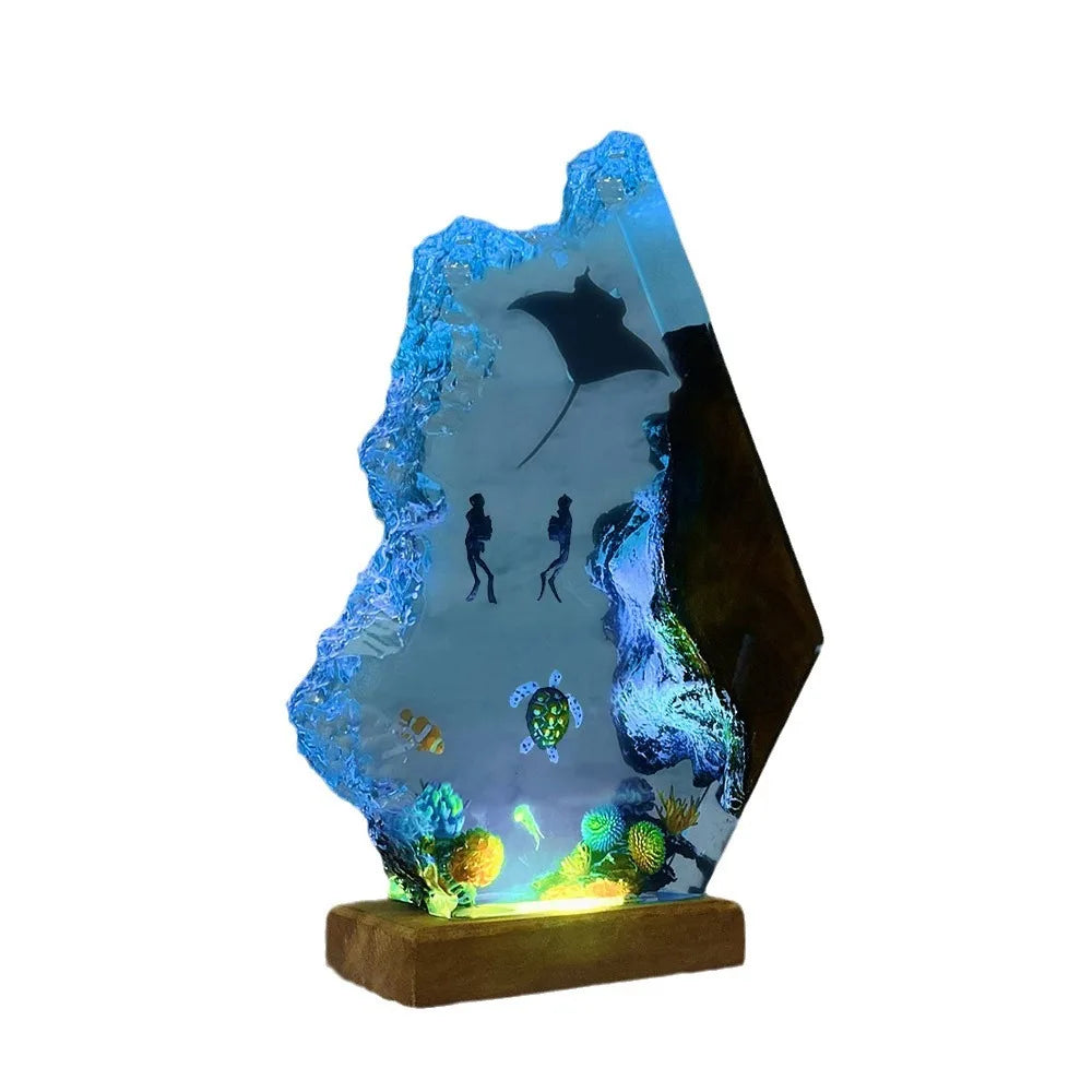 Ascending Divers with Manta ray Table Lamp