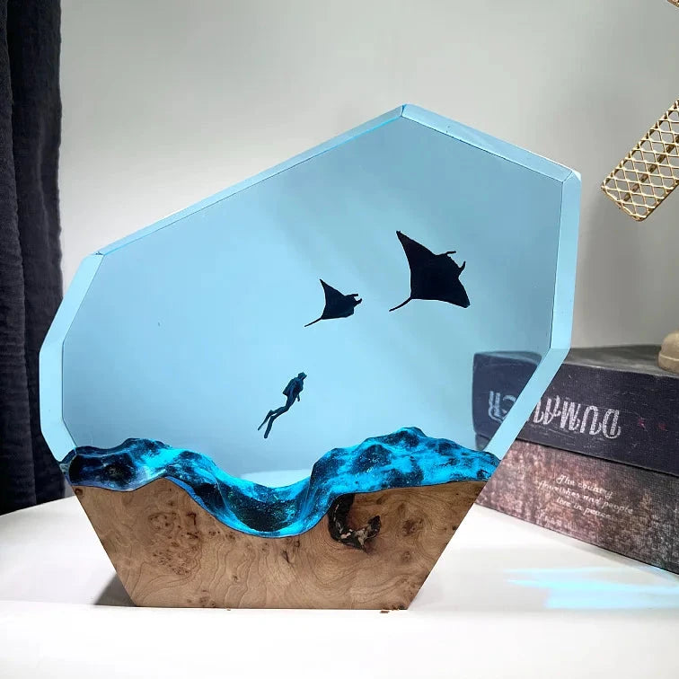 Swimming with Whale Resin Table Lamp