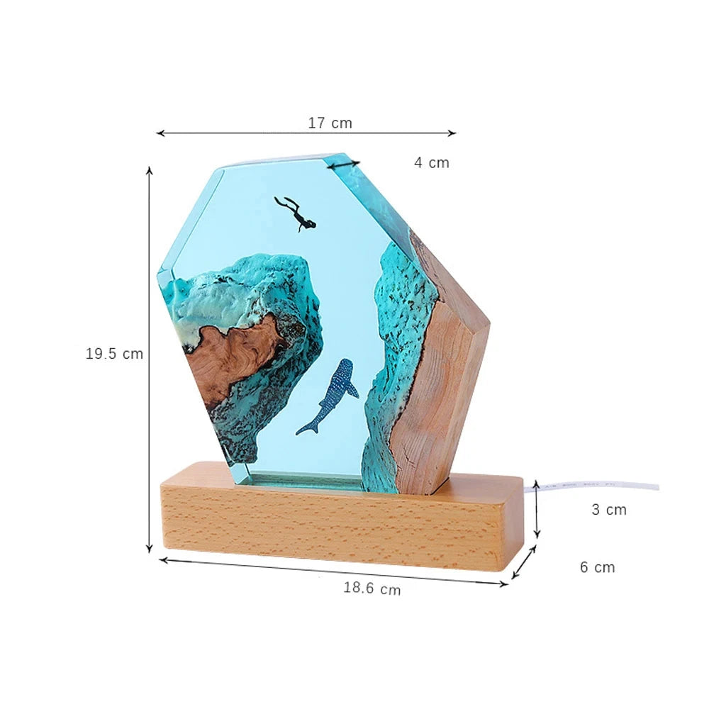 Deep Sea Beluga and Diver Underwater Resin Table Light