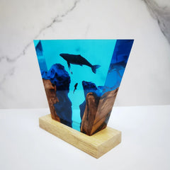 Deep Sea Trench and Whale Diver Underwater Resin Table Light