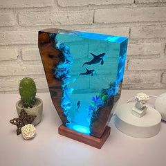 Two Orcas and a Diver Resin Table Lamp