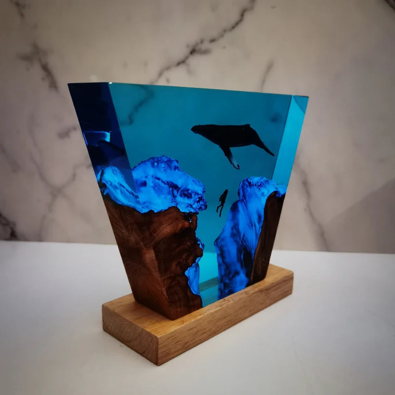 Deep Sea Trench and Whale Diver Underwater Resin Table Light