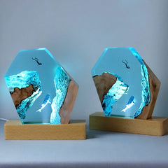 Deep Sea Beluga and Diver Underwater Resin Table Light