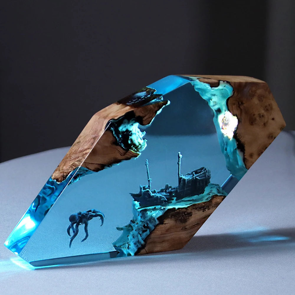Octopus and Ship Underwater Resin Table Light