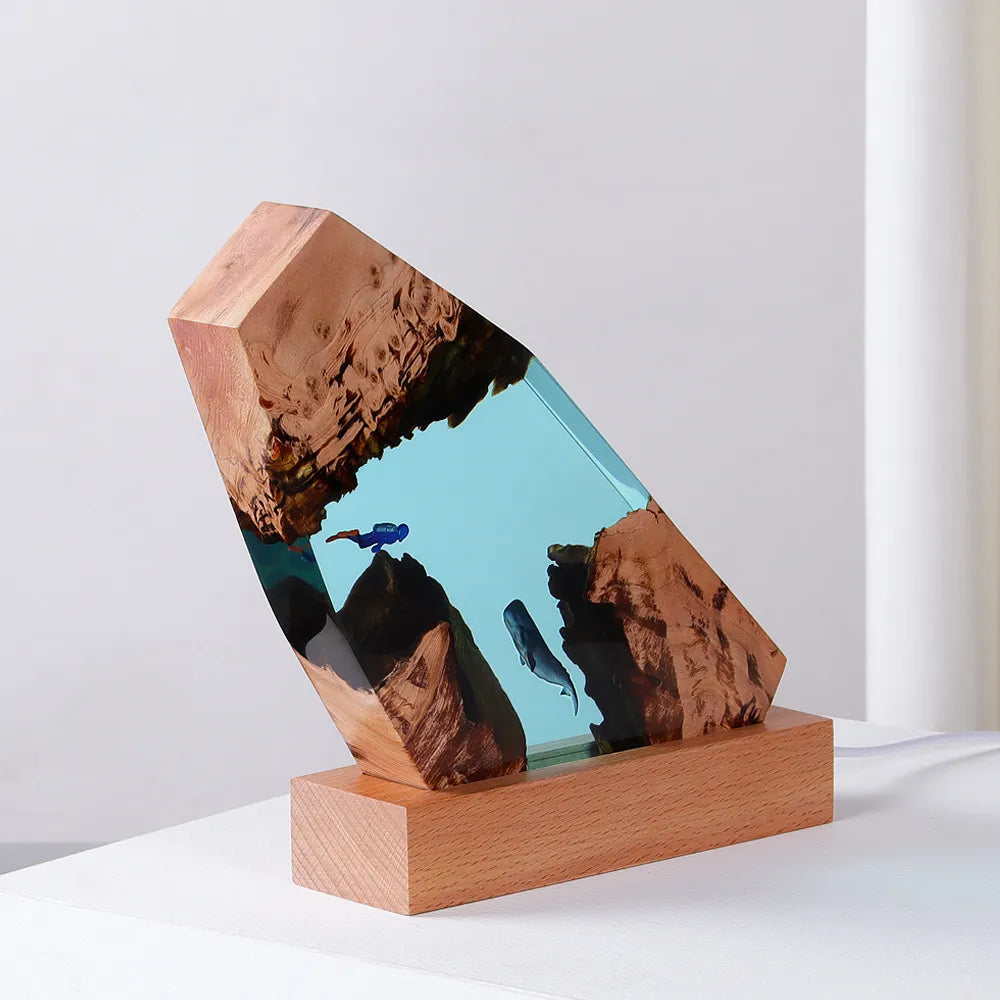 Cavern Diver and Whale Tabletop Decorative Marine Art