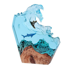 Wave Surfing Shark Resin Lamp