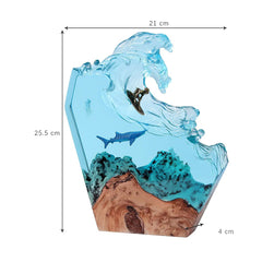 Wave Surfing Shark Resin Lamp